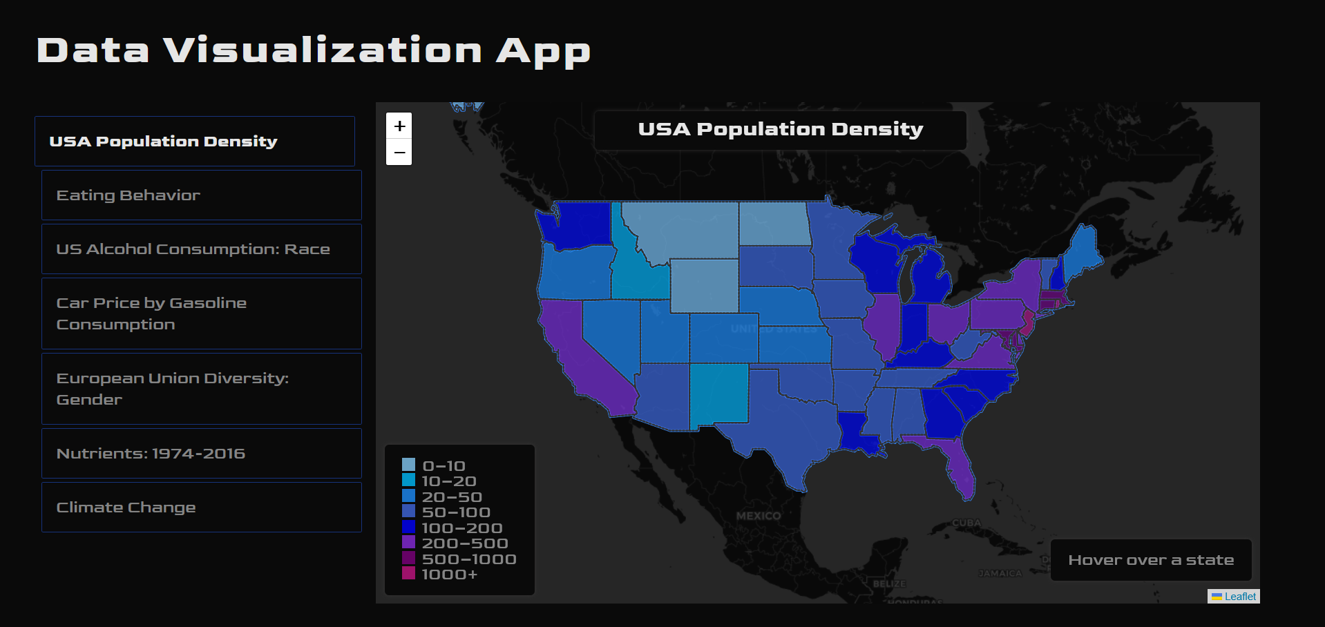 A screenshot of the Data visualization app