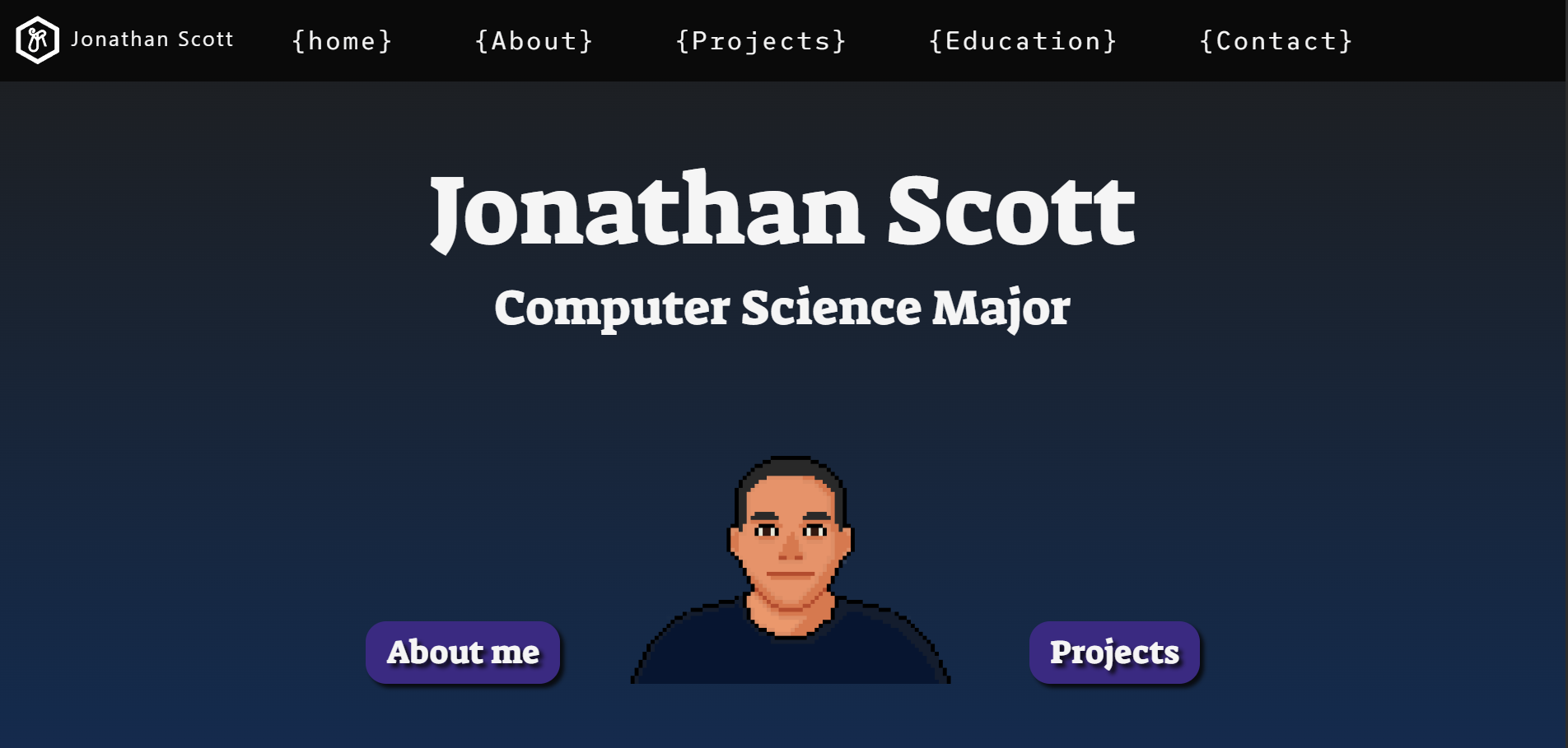 The hero section of my portfolio website