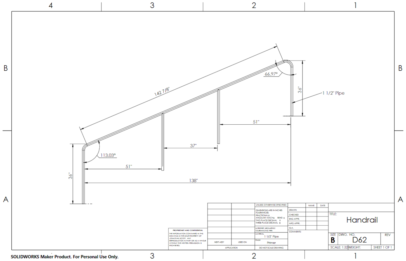A 2d drawing of a handrail